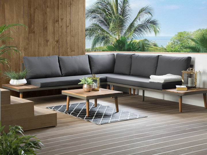 Corato 5 Seater Acacia Wood Garden Corner Sofa Set Grey 