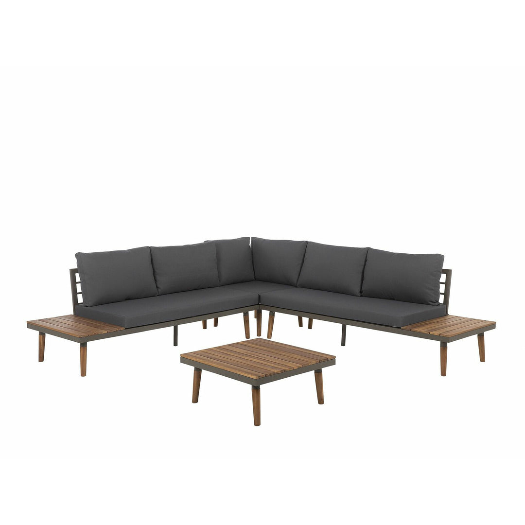 Corato 5 Seater Acacia Wood Garden Corner Sofa Set Grey 