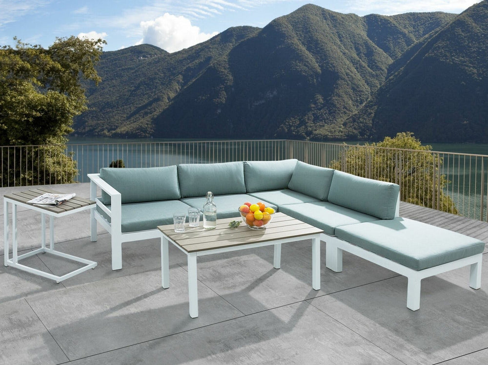 Messina Left Hand 5 Seater Aluminium Garden Corner Sofa Set Green