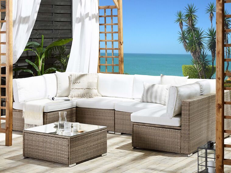 Belverede 6 Seater PE Rattan Garden Lounge Set White