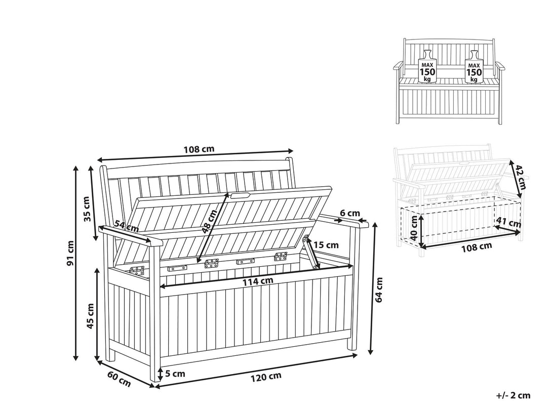 Acacia Wood Garden Bench with Storage 120 cm Light SOVANA