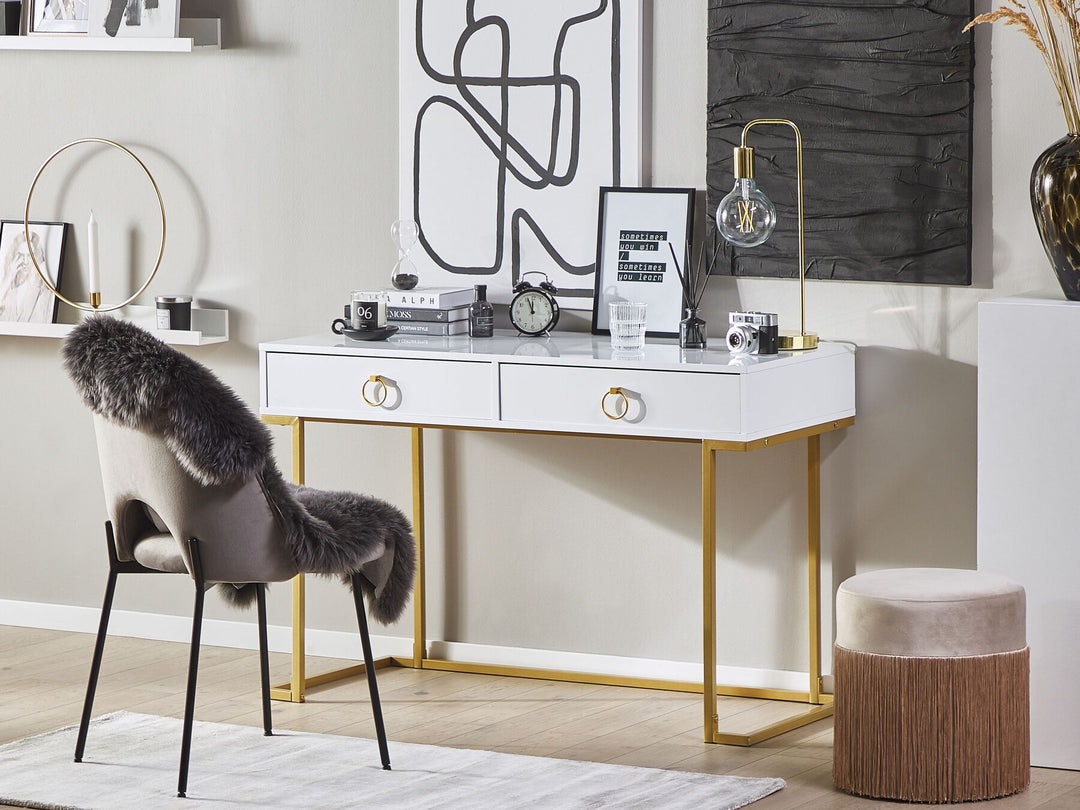 Home Office Desk / 2 Drawer Console Table Black with Gold Westport