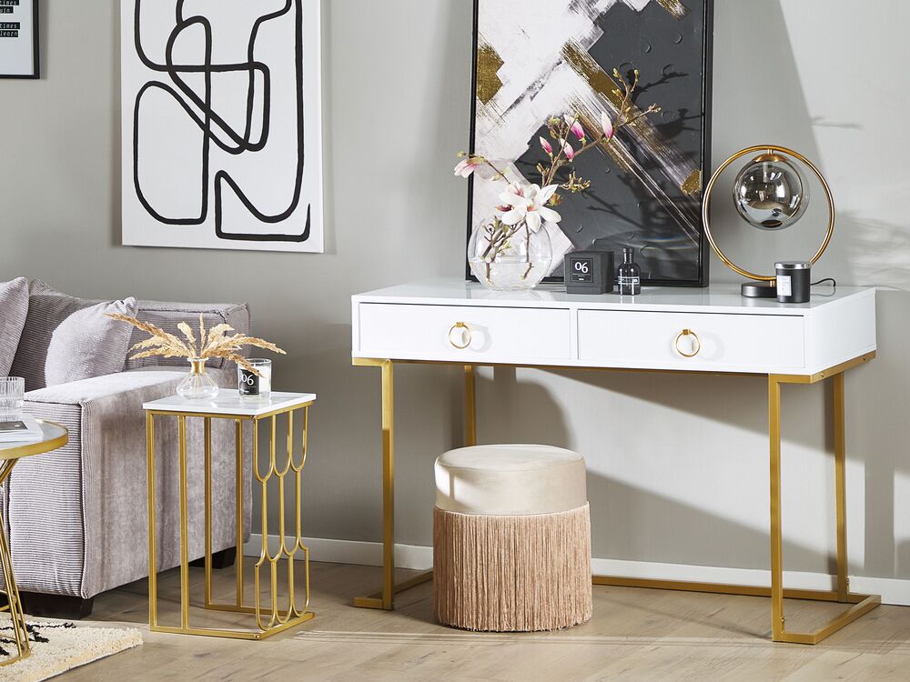 Home Office Desk / 2 Drawer Console Table Black with Gold Westport