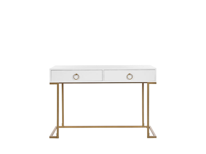 Home Office Desk / 2 Drawer Console Table White with Gold Haner