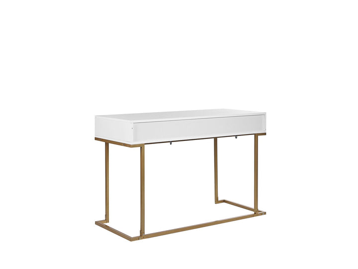 Home Office Desk / 2 Drawer Console Table White with Gold Haner