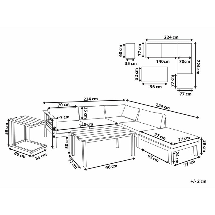 Messina 5 Seater Aluminium Garden Corner Sofa Set Grey
