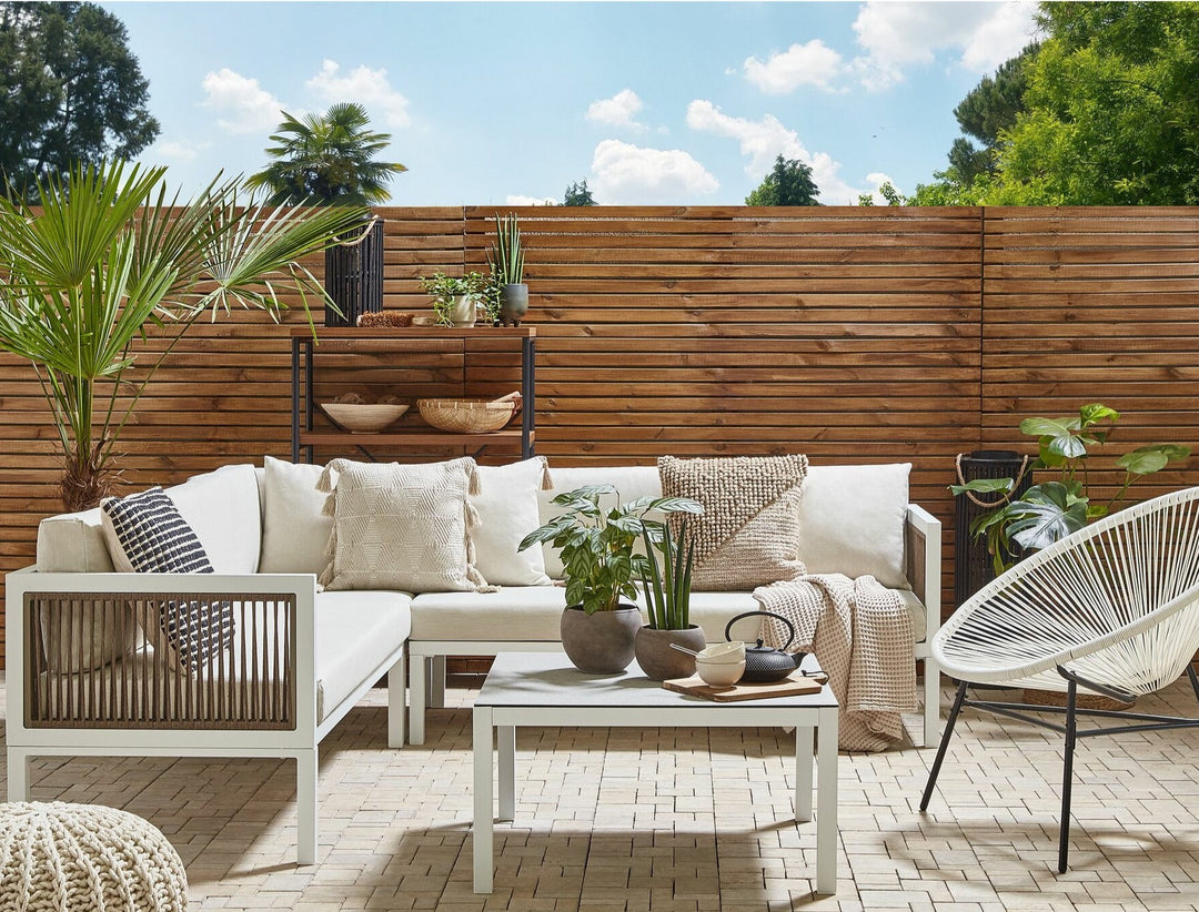 4 Seater Aluminium Garden Corner Sofa Set White and Brown Borello