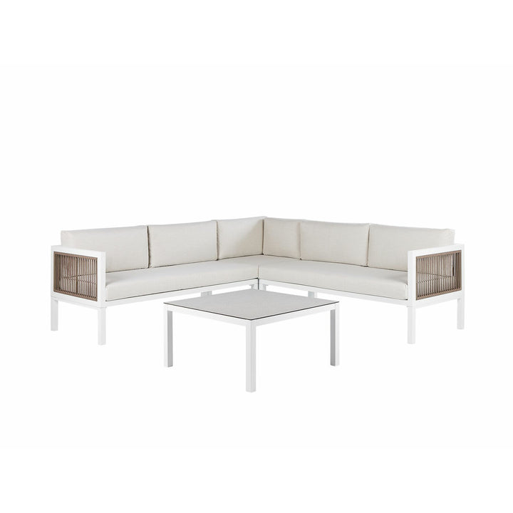 4 Seater Aluminium Garden Corner Sofa Set White and Brown Borello