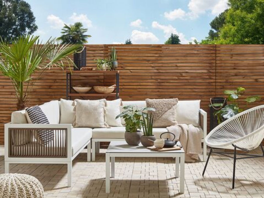 Borello Left Hand 4 Seater Aluminium Garden Corner Sofa Set White and Brown