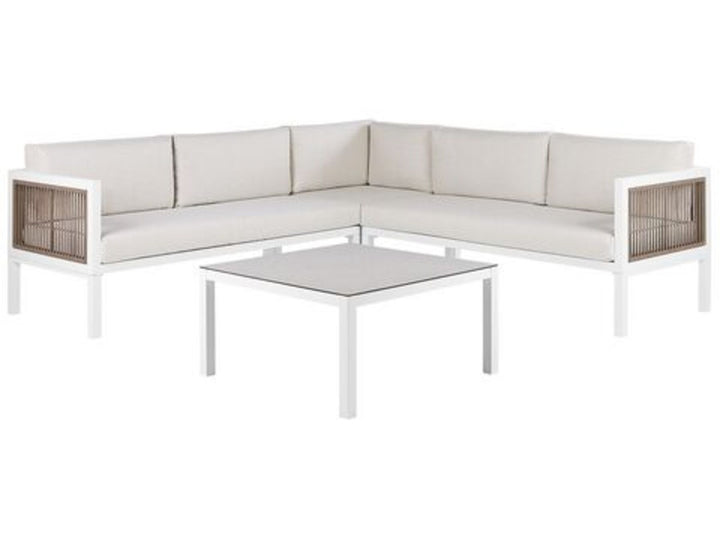 Left Hand 4 Seater Aluminium Garden Corner Sofa Set White and Brown Borello