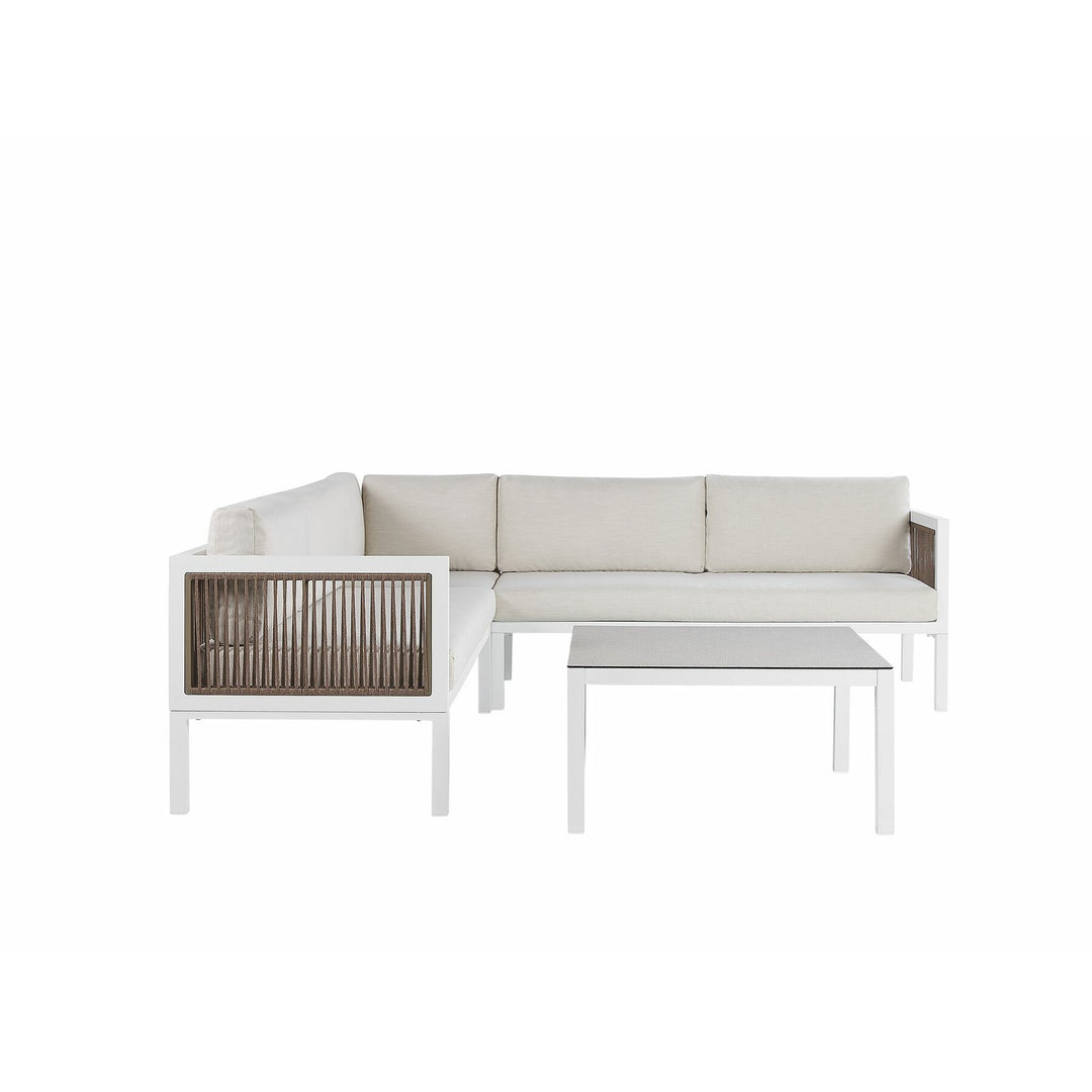 4 Seater Aluminium Garden Corner Sofa Set White and Brown Borello