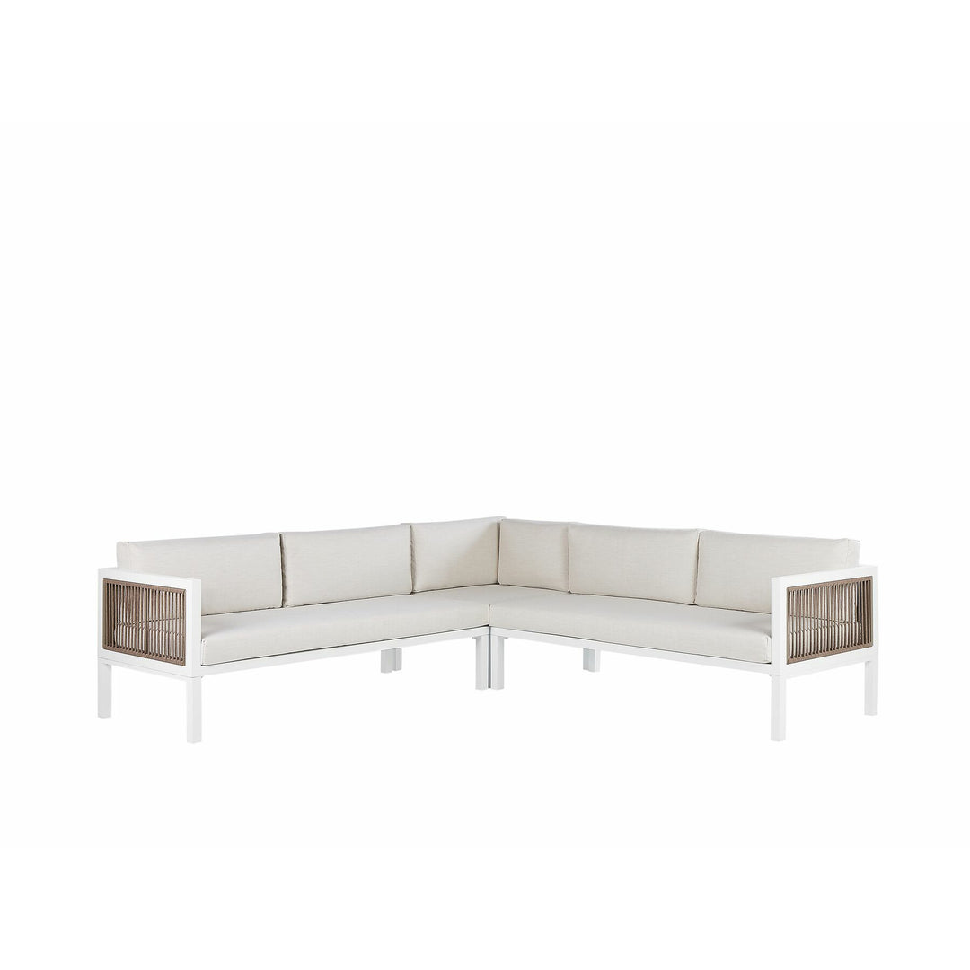 4 Seater Aluminium Garden Corner Sofa Set White and Brown Borello