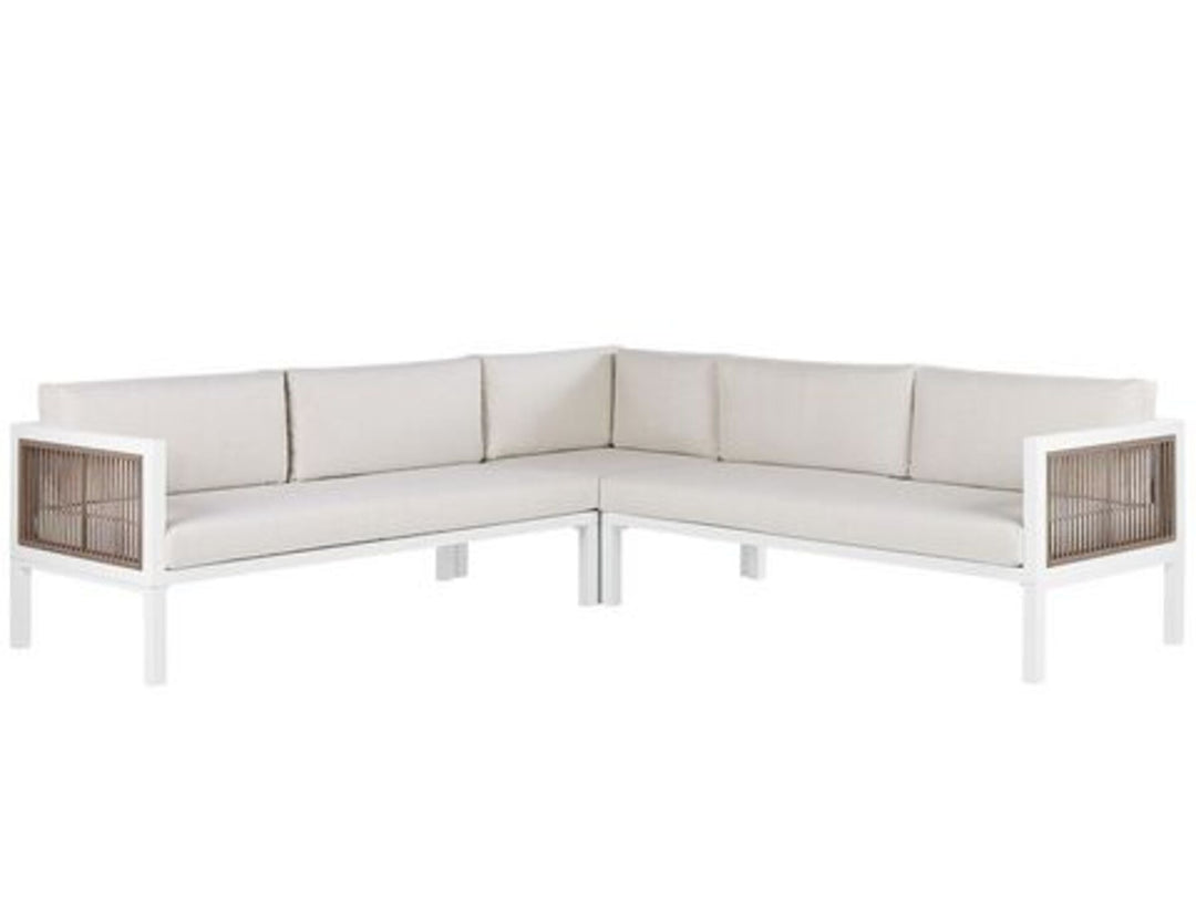 Borello Left Hand 4 Seater Aluminium Garden Corner Sofa Set White and Brown