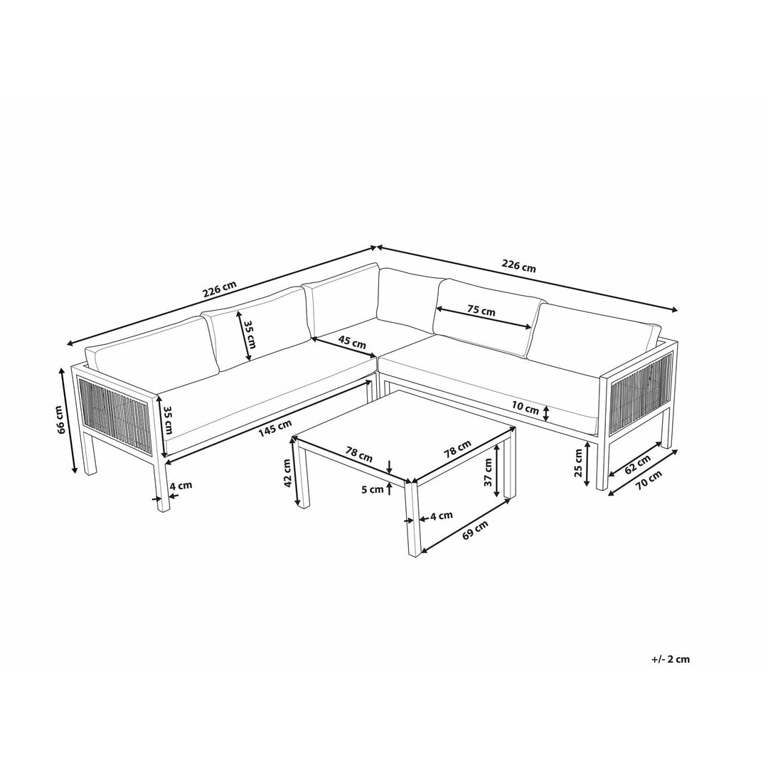 4 Seater Aluminium Garden Corner Sofa Set White and Brown Borello