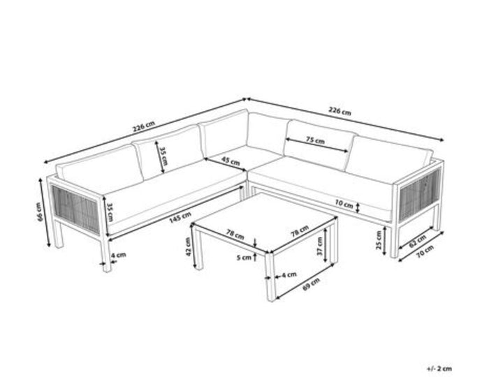 Left Hand 4 Seater Aluminium Garden Corner Sofa Set White and Brown Borello