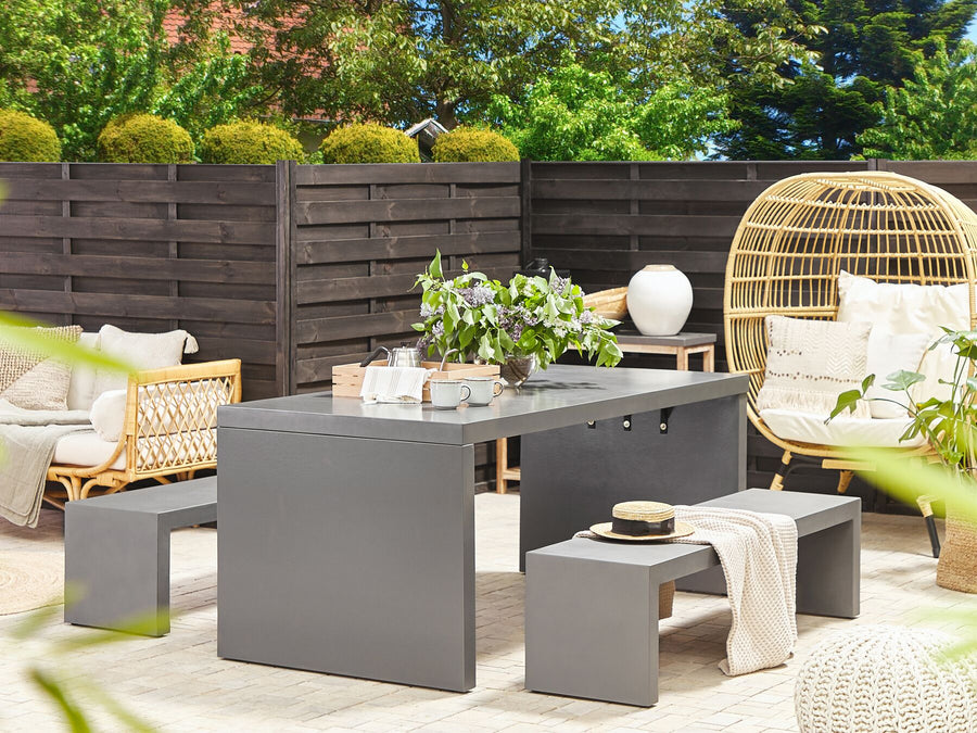 Taranto 4 Seater Concrete Garden Dining Set U Shaped Table Grey