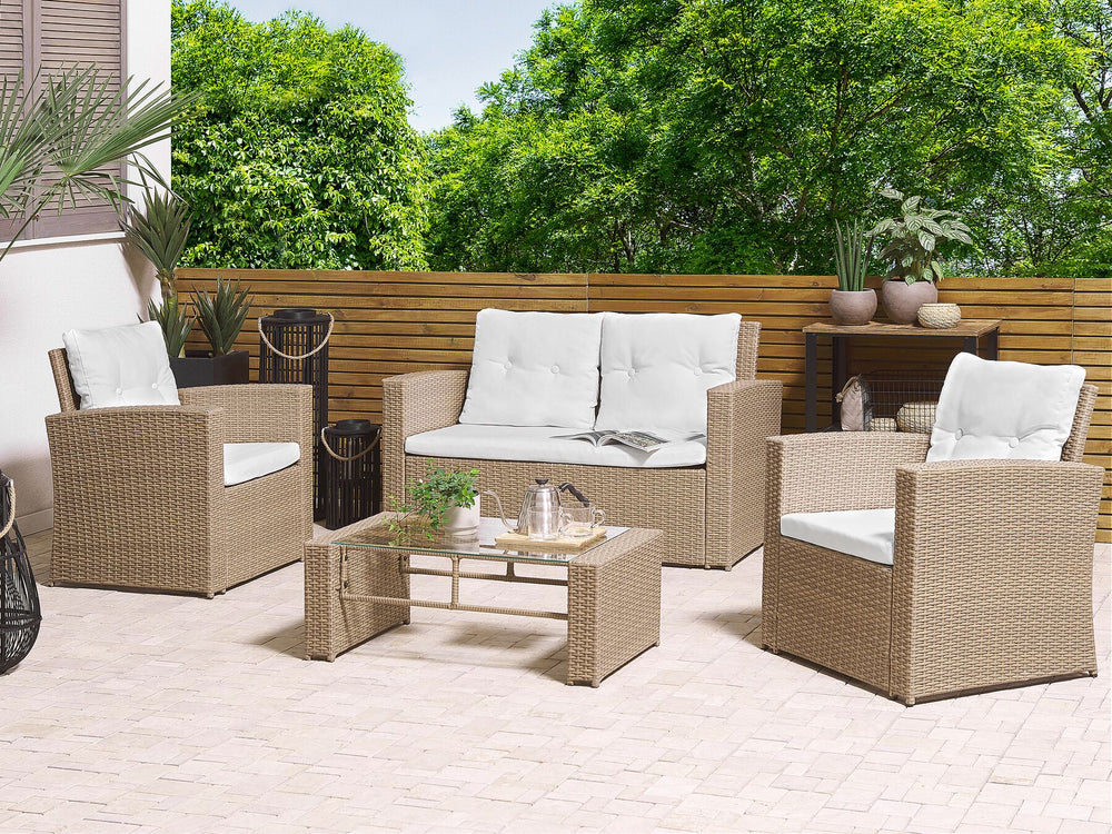 Luca 4 Seater PE Rattan Garden Sofa Set Light Brown