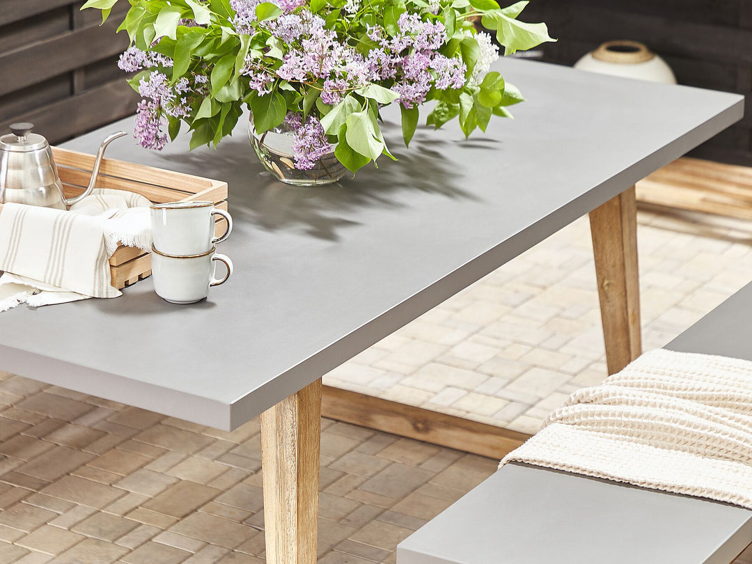 6 Seater Concrete Garden Dining Set Benches Grey Oria