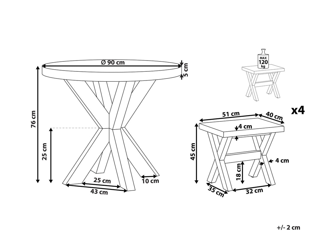 4 Seater Concrete Garden Dining Set Round Table Grey Olbia