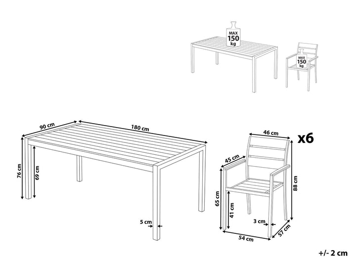 Vernio 6 Seater Aluminium Garden Dining Set Brown
