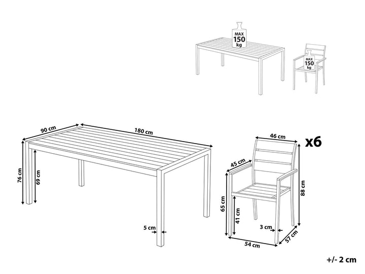 6 Seater Aluminium Garden Dining Set White Vernio