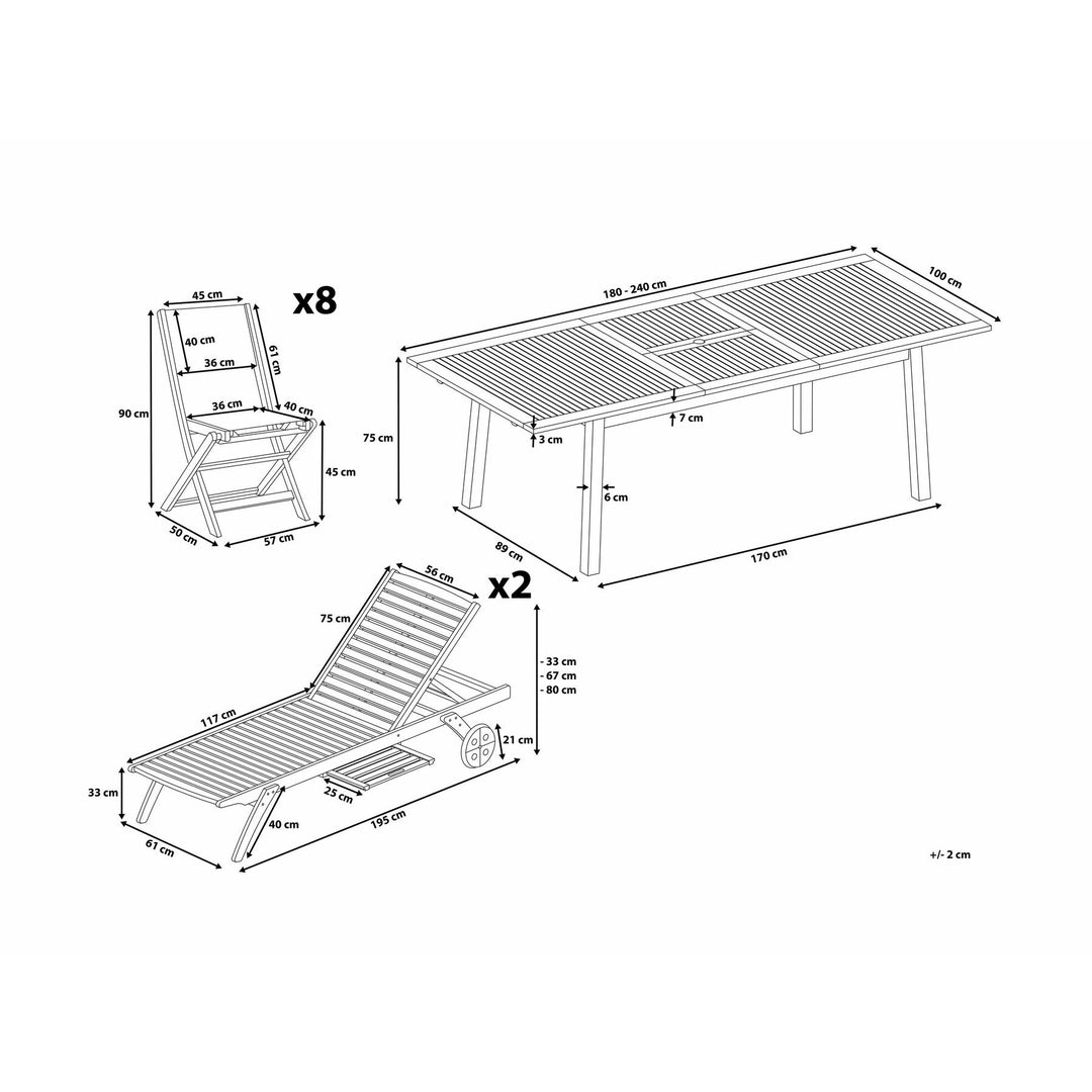 Cesana 8-Seater Acacia Wood Garden Dining Set with 2 Sun Loungers