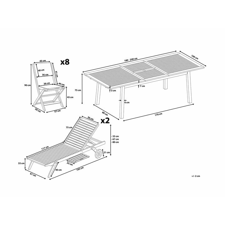 Cesana 8-Seater Acacia Wood Garden Dining Set with 2 Sun Loungers