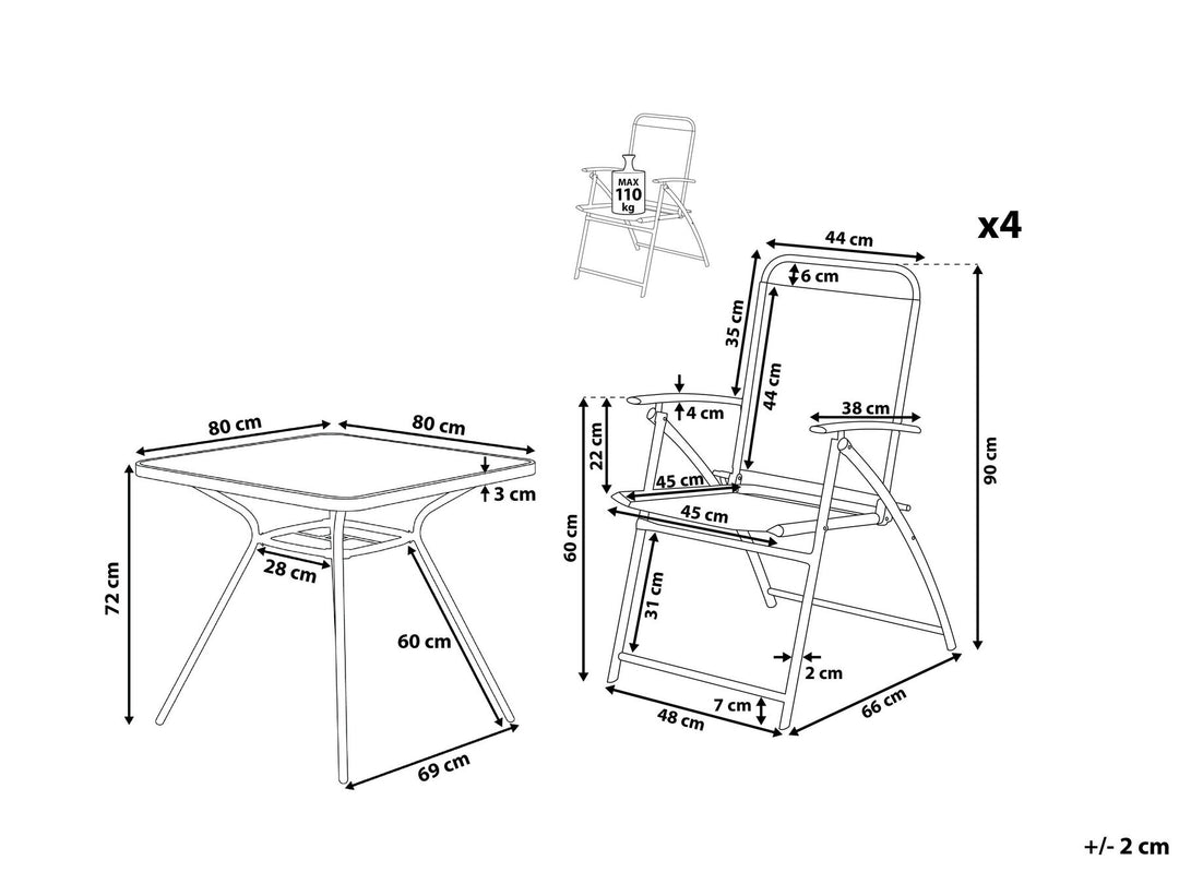 4 Seater Metal Garden Dining Set Black Jeneva