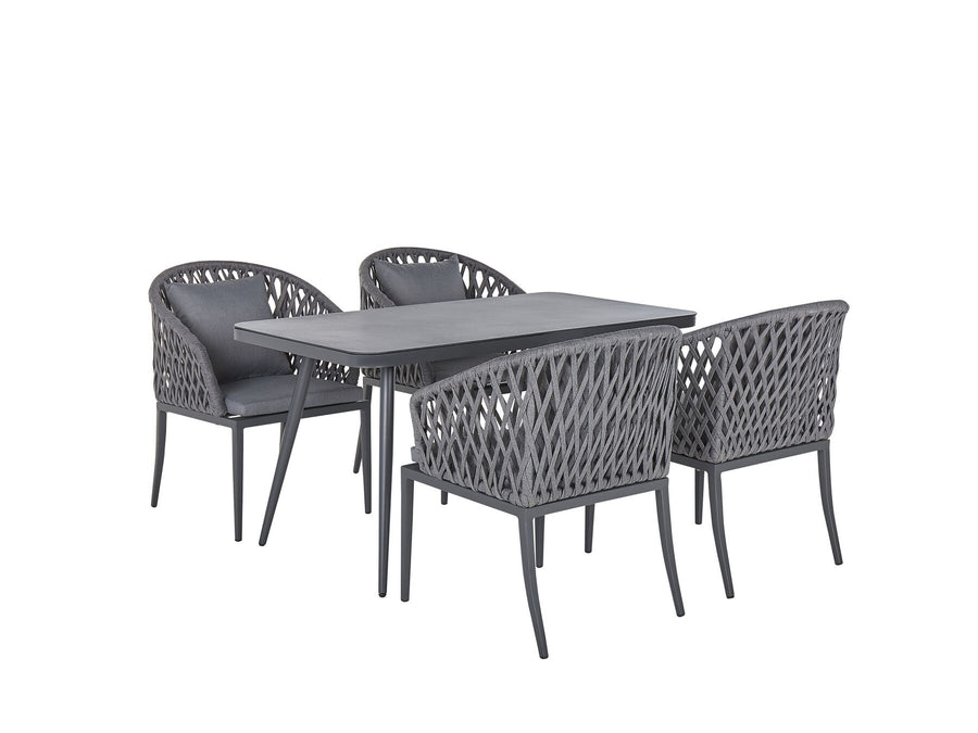 4 Seater Metal Garden Dining Set Grey Lipari