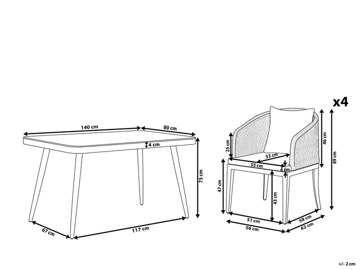 Lipari 4 Seater Metal Garden Dining Set Grey