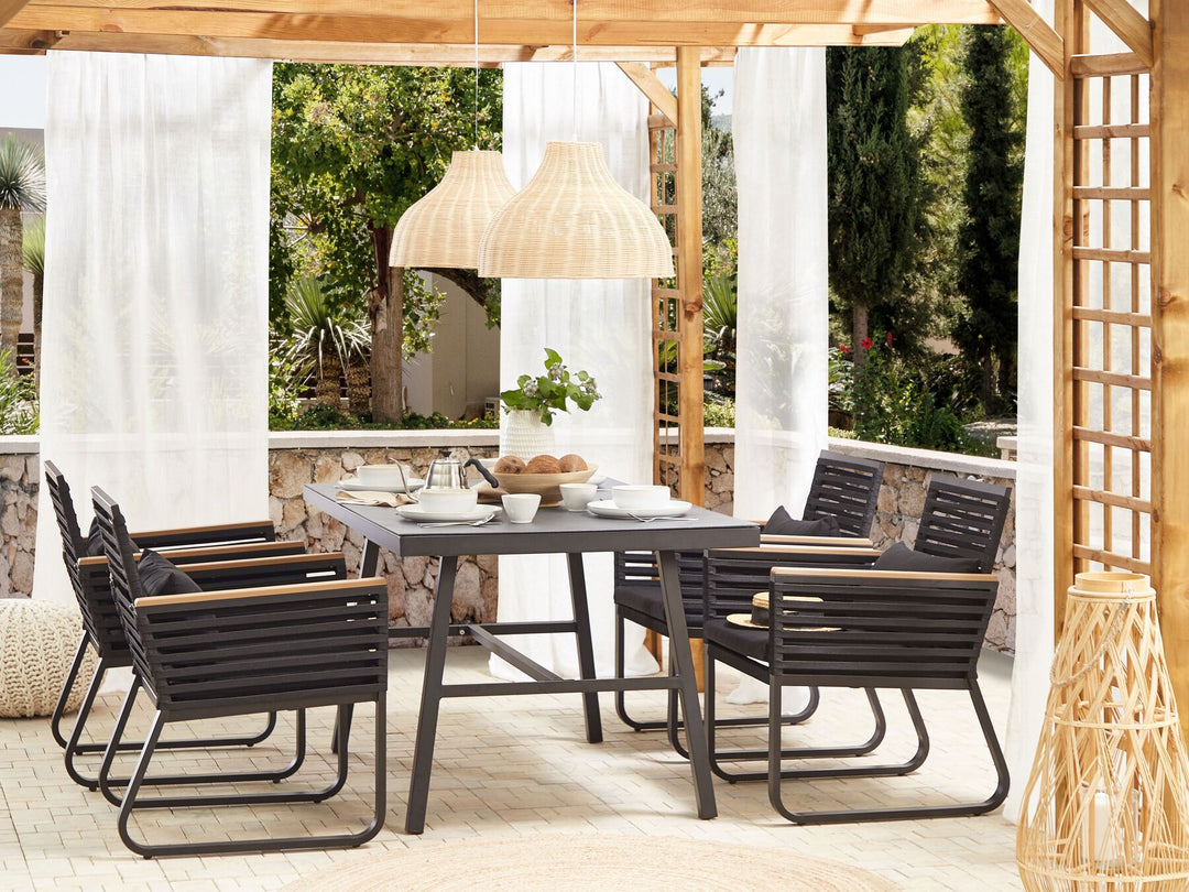 Canetto 4 Seater Metal Garden Dining Set Black 