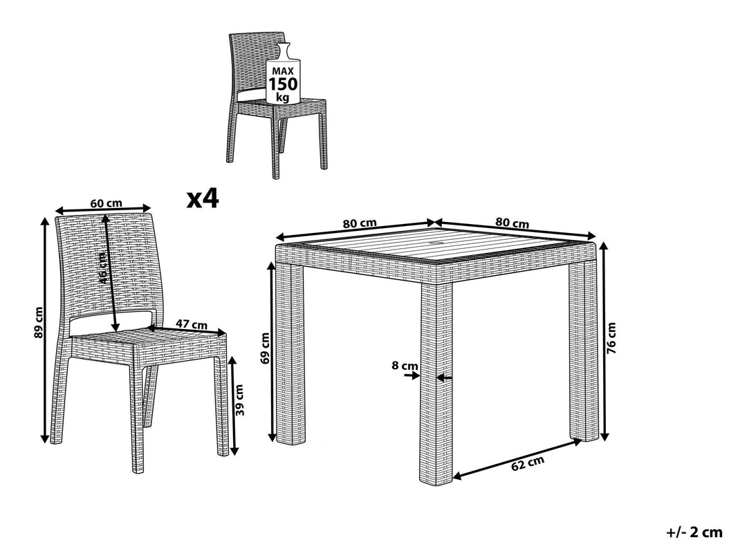 4 Seater Garden Dining Set Grey Castelli