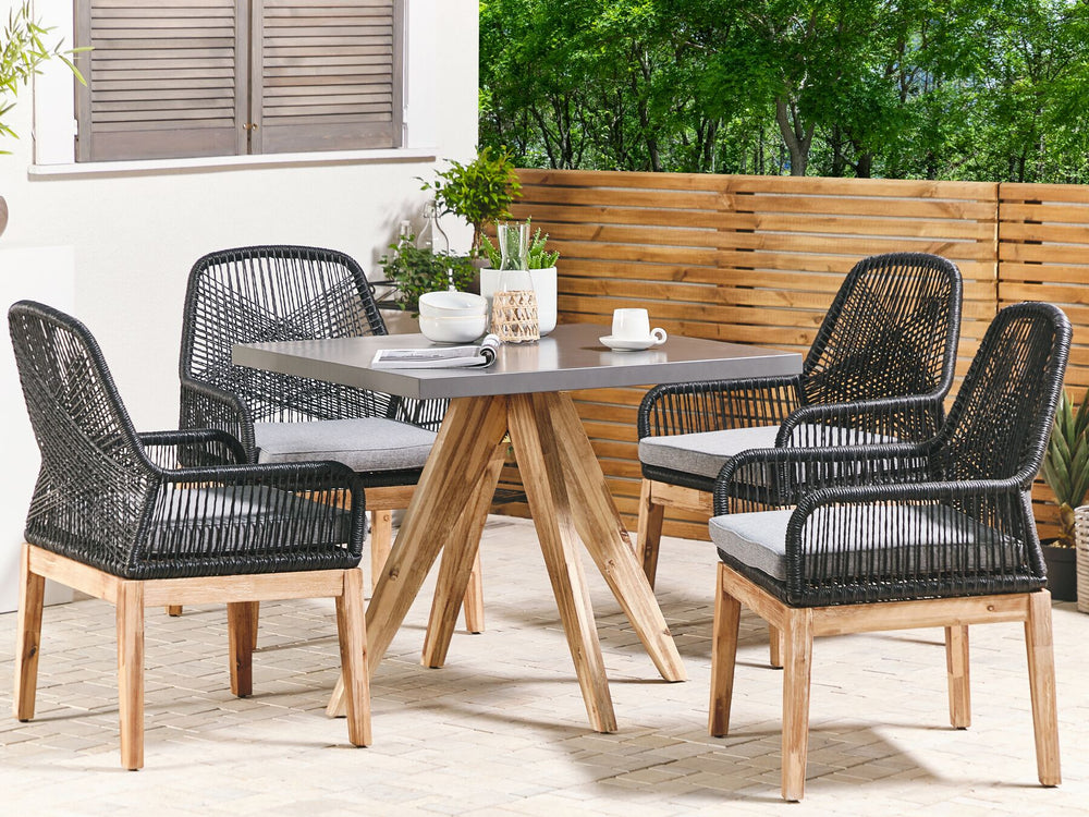 Olbia 4 Seater Concrete Garden Dining Set Square Table with Chairs Black 