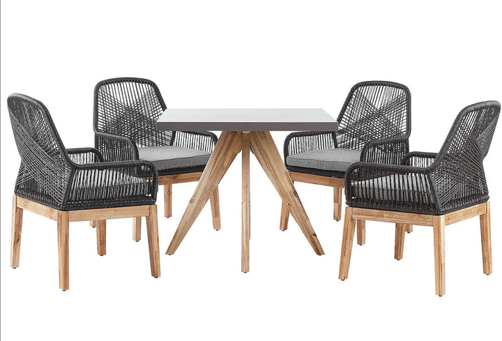 Olbia 4 Seater Concrete Garden Dining Set Square Table with Chairs Black 