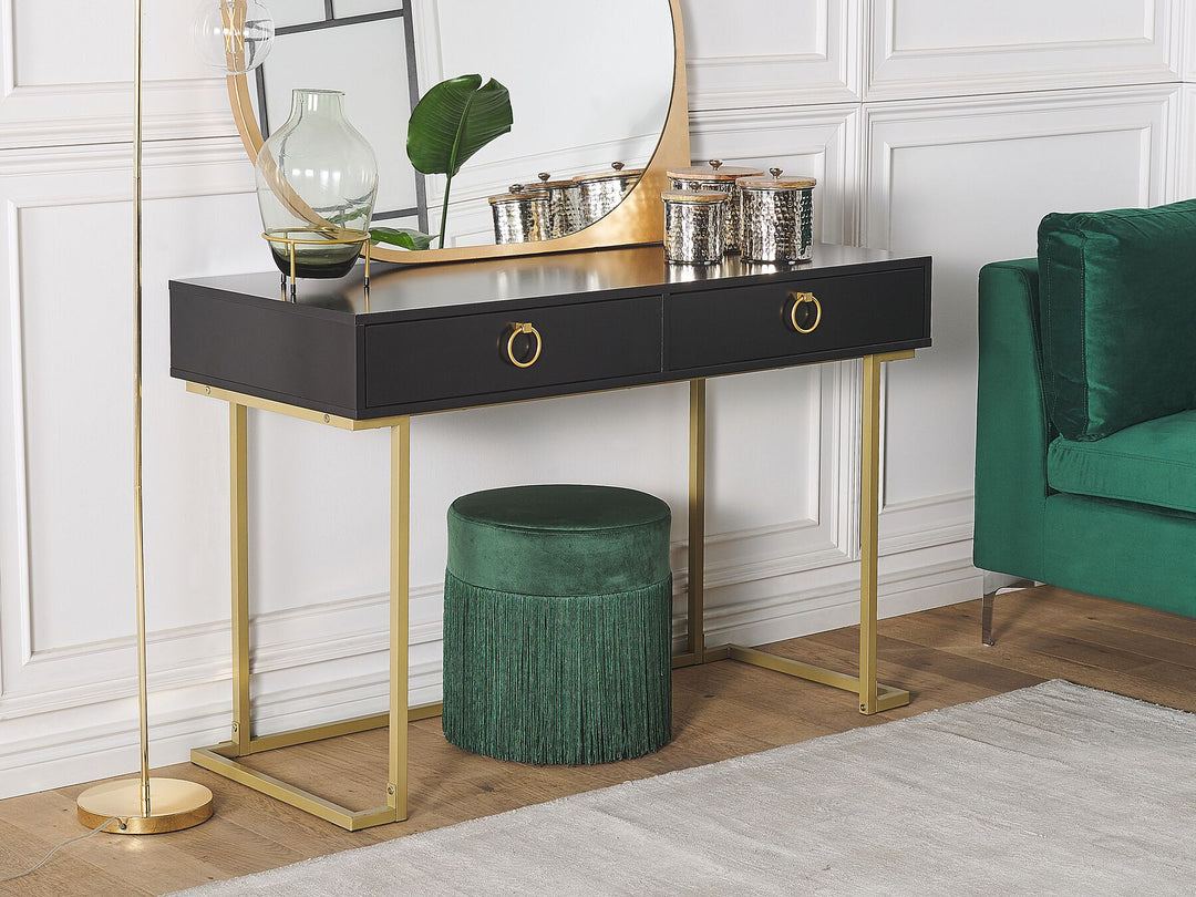 Home Office Desk / 2 Drawer Console Table Black with Gold Westport