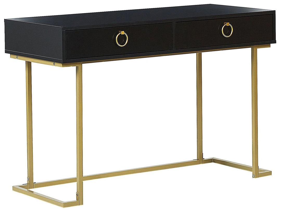 Home Office Desk / 2 Drawer Console Table Black with Gold Westport