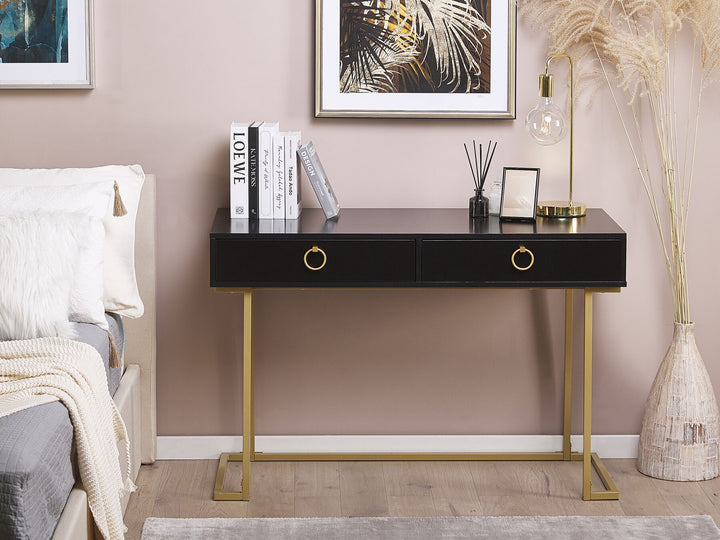 Home Office Desk / 2 Drawer Console Table Black with Gold Westport