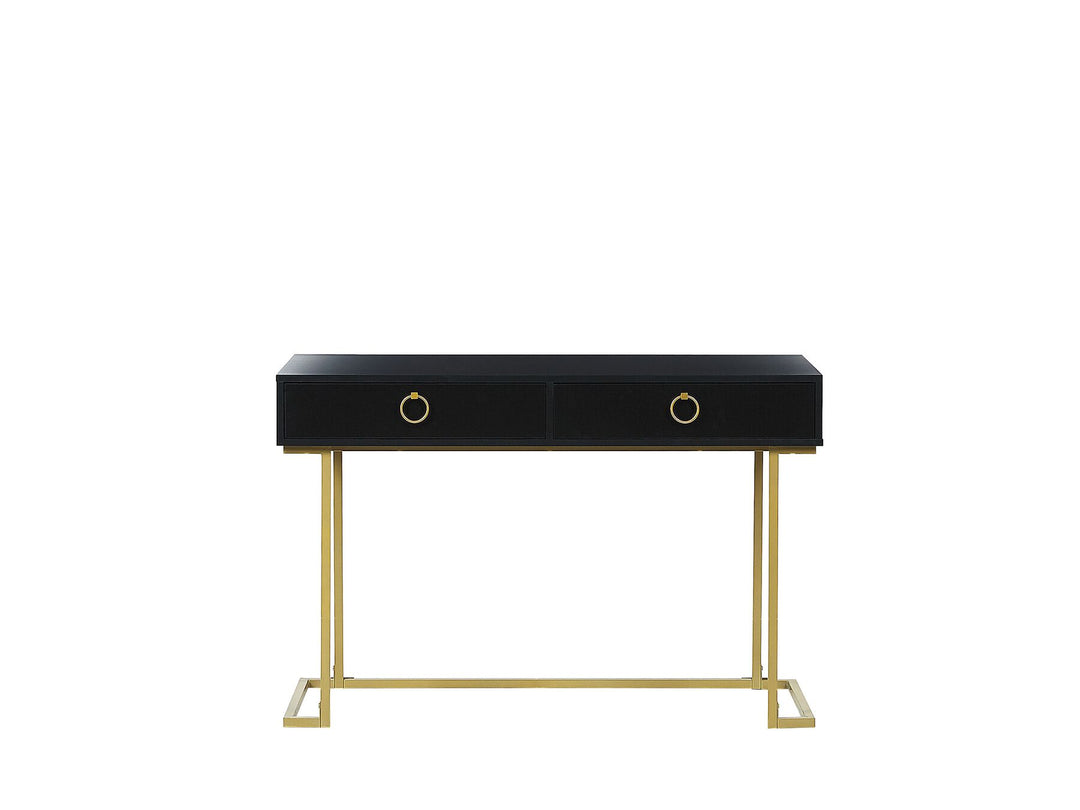 Home Office Desk / 2 Drawer Console Table Black with Gold Westport