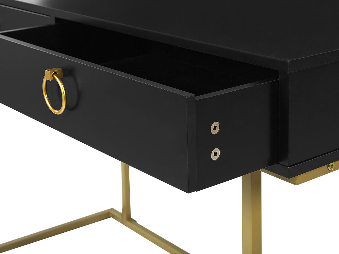 Home Office Desk / 2 Drawer Console Table Black with Gold Westport