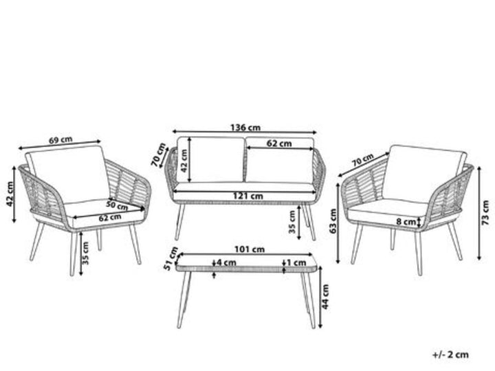 4 Seater PE Rattan Garden Sofa Set Natural Corinth II