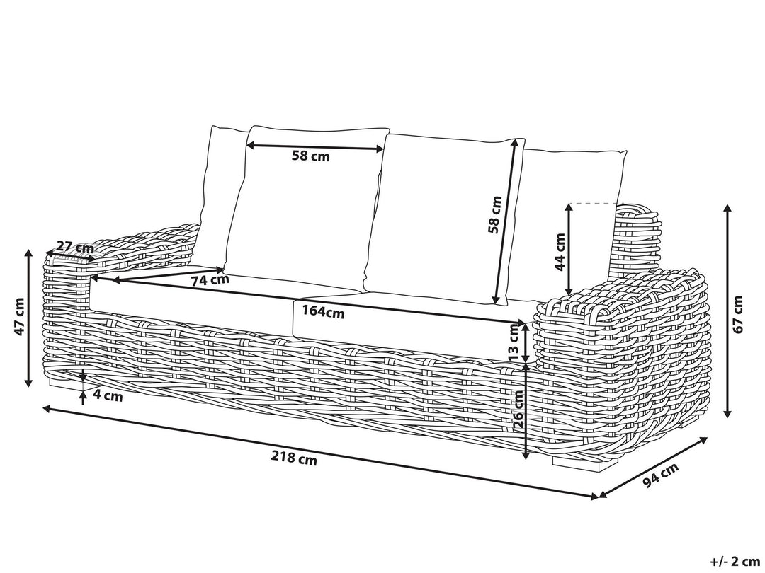 2 Seater Rattan Garden Sofa Natural Forli