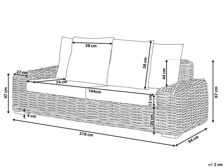 2 Seater Rattan Garden Sofa Natural Forli