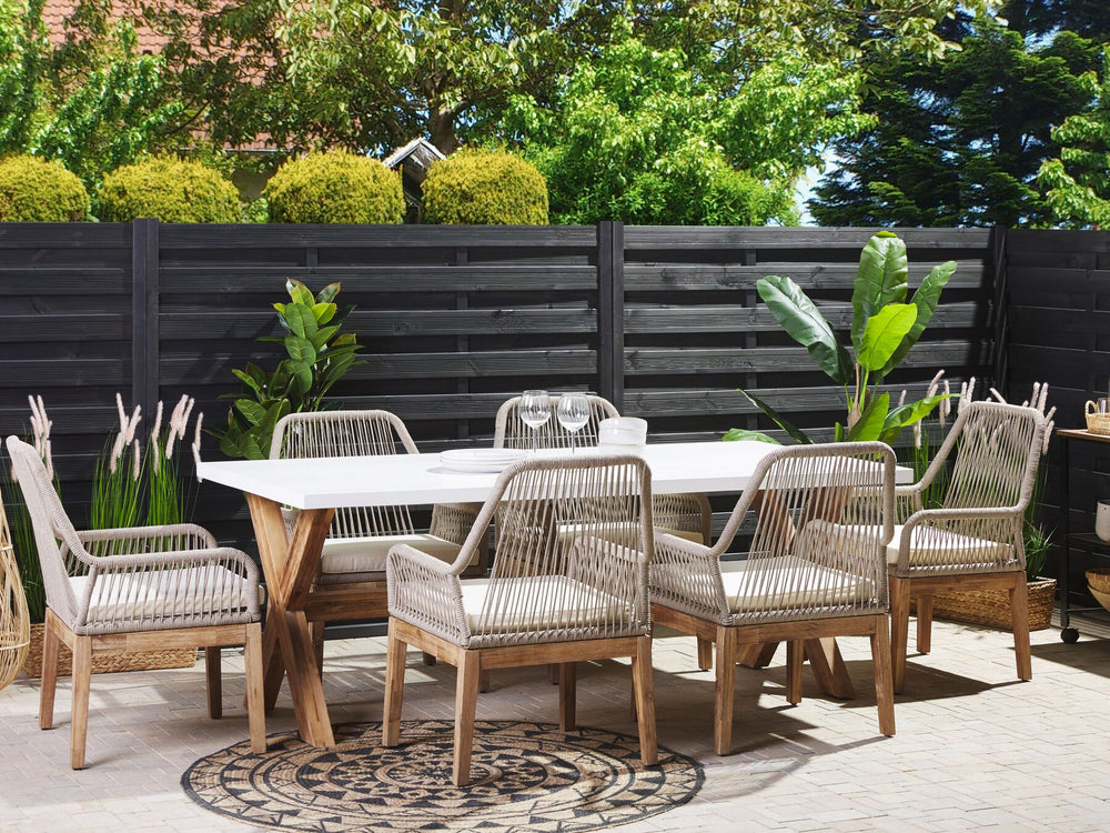 Olbia 6 Seater Concrete Garden Dining Set with Chairs White with Beige