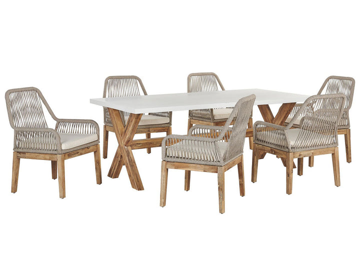 Olbia 6 Seater Concrete Garden Dining Set with Chairs White with Beige