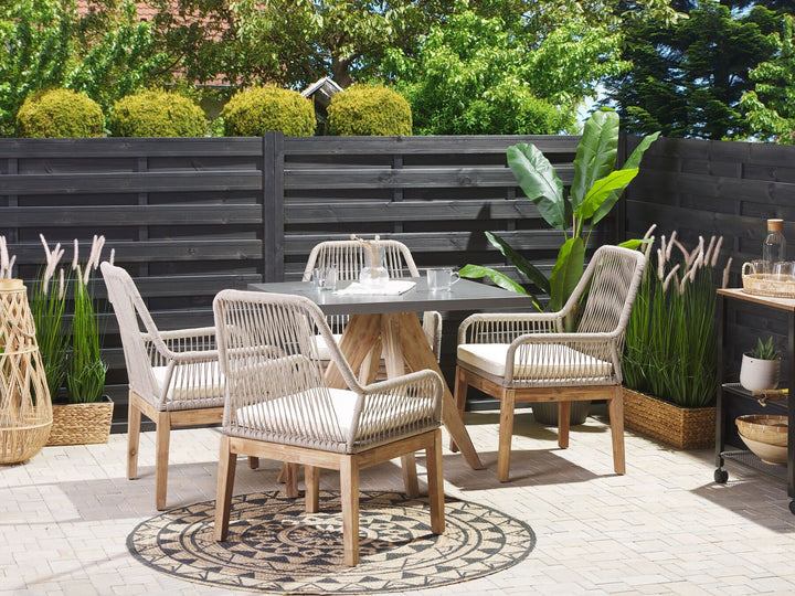 Olbia 4 Seater Concrete Garden Dining Set Square Table with Chairs Beige