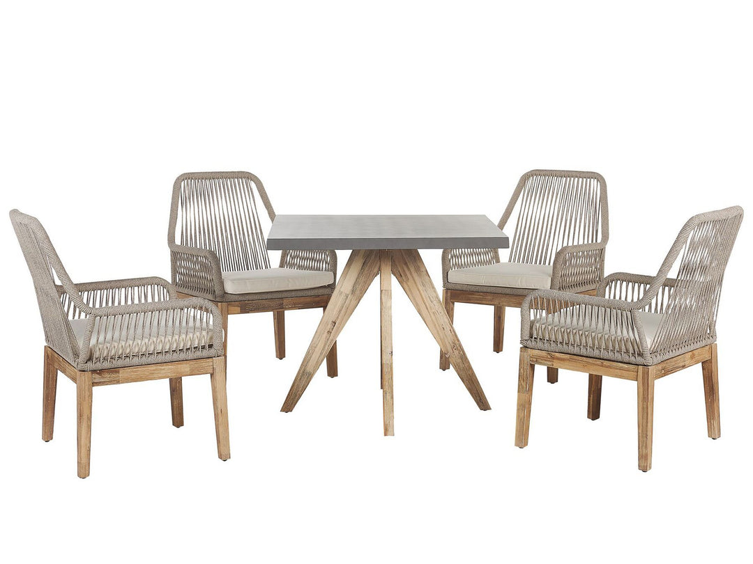 4 Seater Concrete Garden Dining Set Square Table with Chairs Beige Olbia