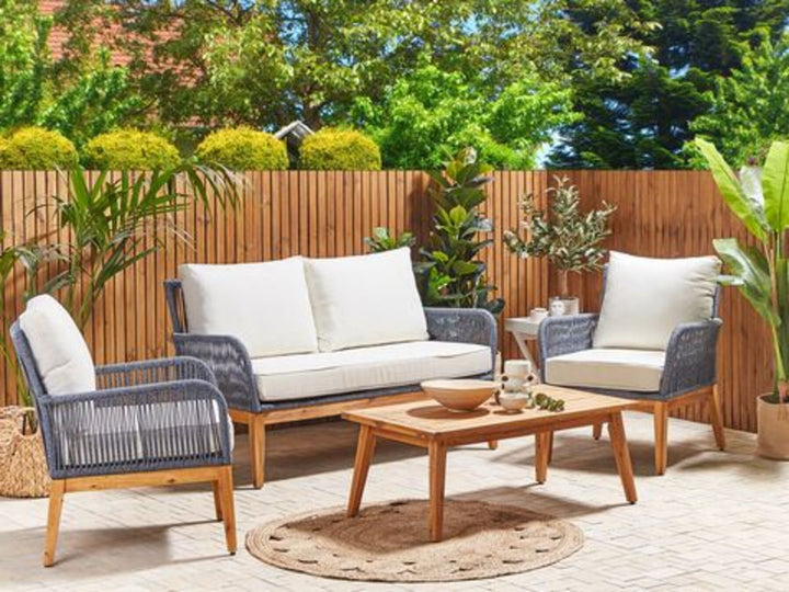 4 Seater Acacia Wood Garden Sofa Set White and Blue Merano II