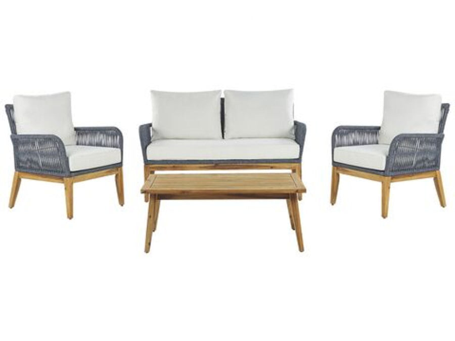 Merano II 4 Seater Acacia Wood Garden Sofa Set White and Blue