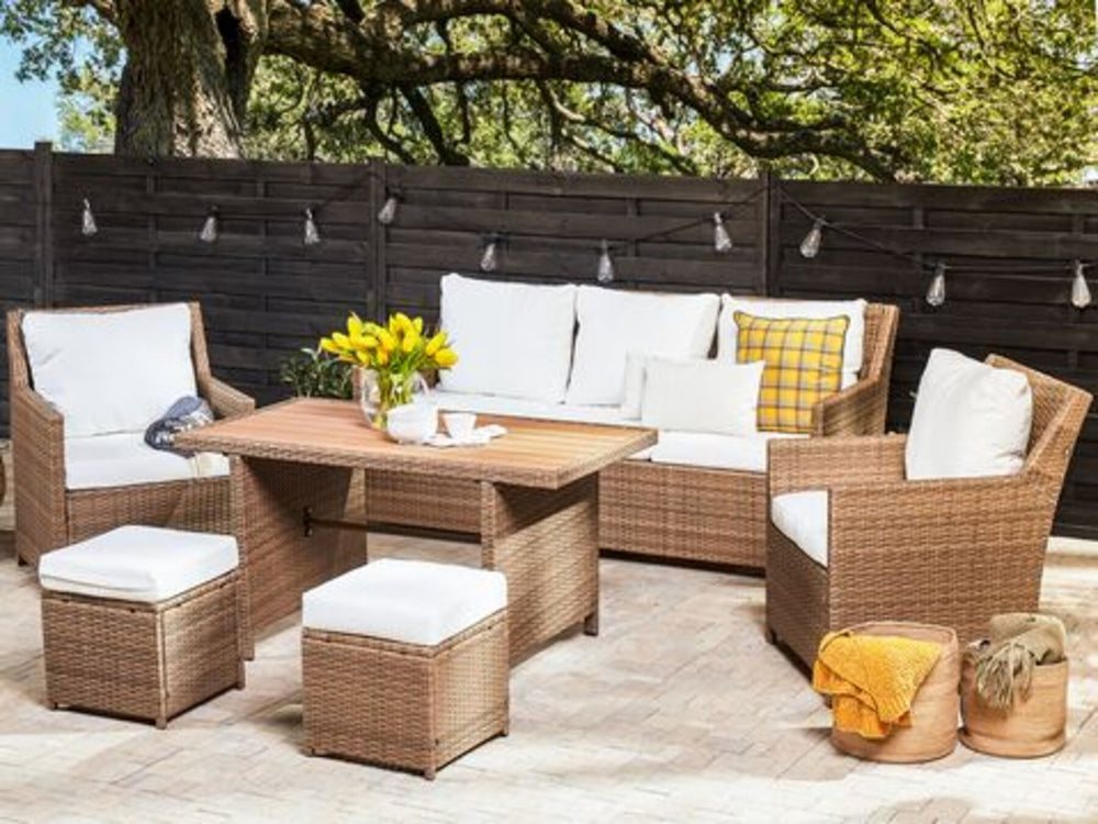 Fonti 5 Seater PE Rattan Garden Sofa Set Brown and White