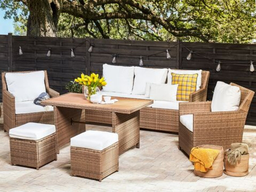 5 Seater PE Rattan Garden Sofa Set Brown and White Fonti